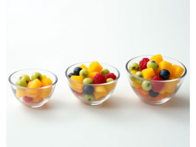 Ilustrasi visual perbandingan saiz bowl kecil, regular, dan besar untuk membantu pelanggan memilih porsi yang sesuai.