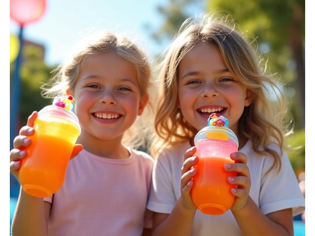Kanak-kanak gembira minum jus